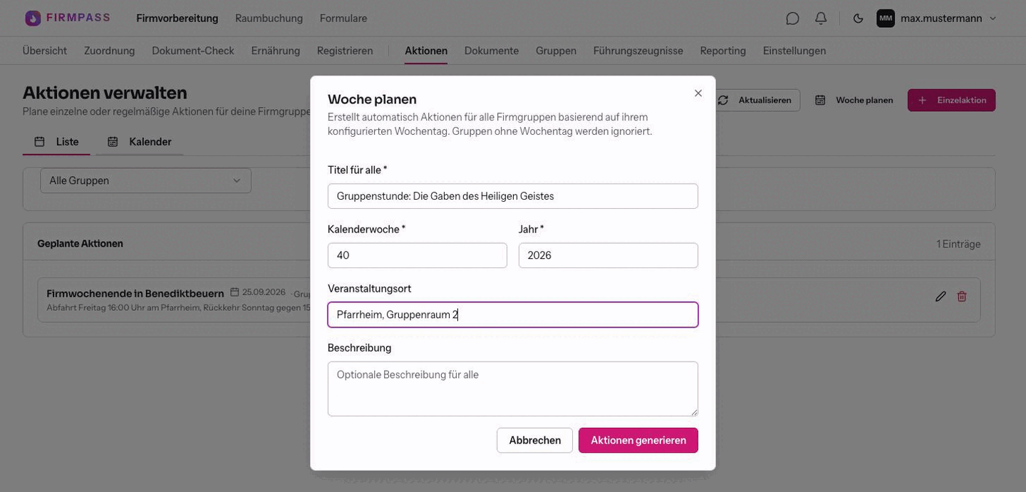 Der Dialog Woche planen mit Titel für alle, Kalenderwoche 40, Jahr 2026 und einem Veranstaltungsort.