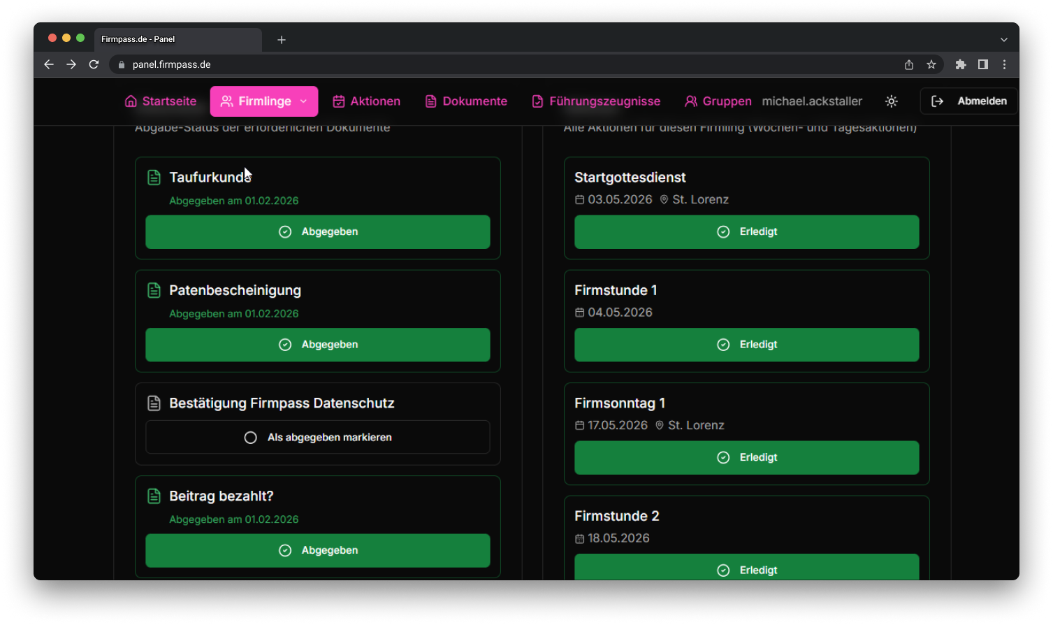 Screenshot: Dokument-Upload im Dashboard
